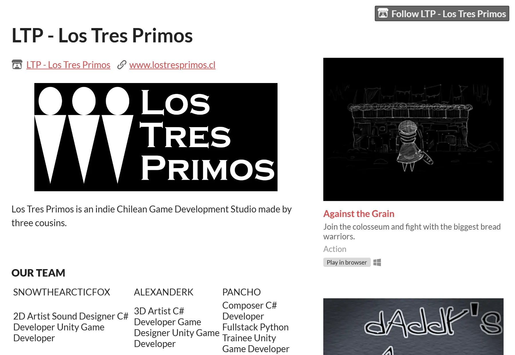 Preview of Los Tres Primos' itch.io page